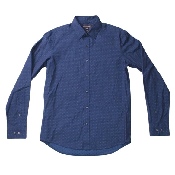 NWT Michael Kors Mens Button Up Navy Allover Print Sz M SAMPLE Summer 2020